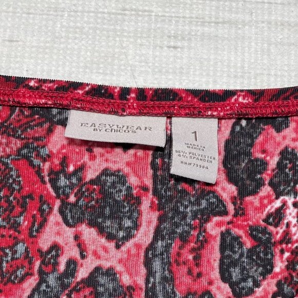 Chico's Top Shirt Round Neck Red Black Animal Print Medium 8 - Picture 8 of 12